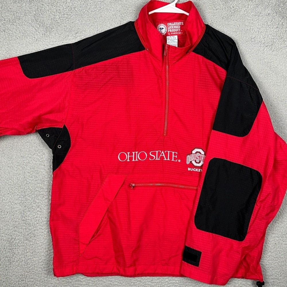 Vintage Ohio State Buckeyes Phenom Jacket Mens XL Red Black Half Zip Windbreaker